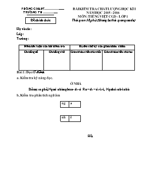Bộ đề kiểm tra chất lượng học kì I môn Tiếng Việt CGD Lớp 1 - Năm học 2015-2016